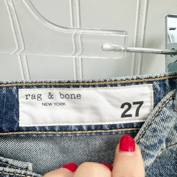 rag & bone Sophie Wide Leg Two Tone High Rise Rigid Jeans Raw Hem 27 - Picture 7 of 11